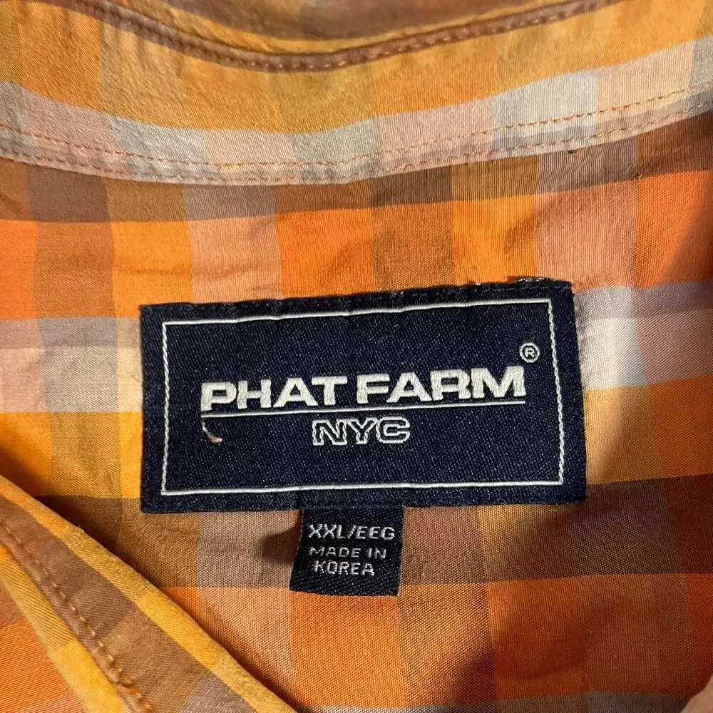 Vintage Phat Farm Orange Plaid Short Sleeve Shirt XXL Y2K Streetwear Baggy - Picture 4 of 8